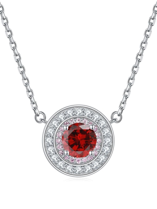 Garnet red [January] 925 Sterling Silver Birthstone Dainty  Round Pendant Necklace